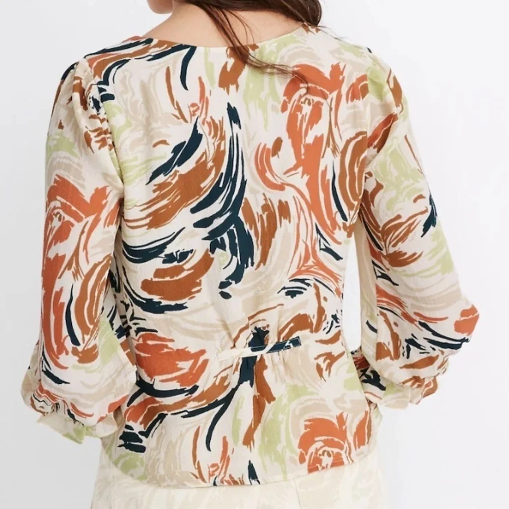 NWT MADEWELL V-Neck Brushstroke Print Ruffle Cuff Sleeve Blouse Size Medium - Picture 4 of 7